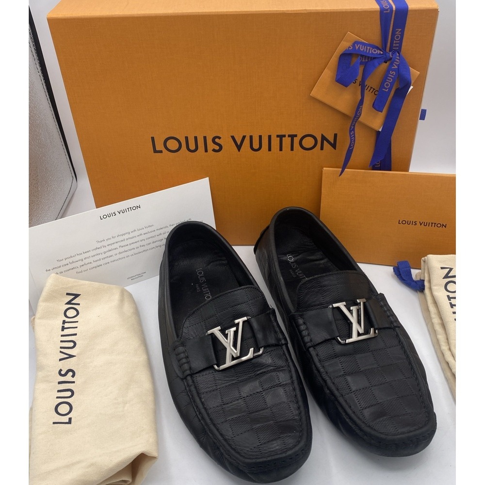 Louis Vuitton Men's Black Damier LV Buckle Moccasin Loafers US 11.5 EU 45 W/ Box